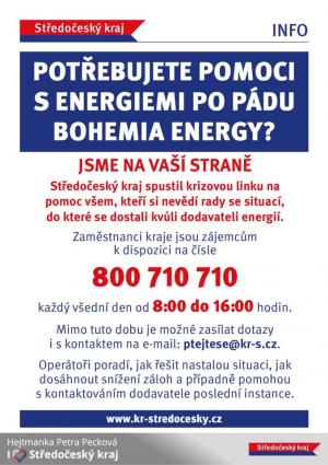 Krajský úřad Středočeského kraje zřídil krizovou linku v souvislosti s dodavatelem Bohemia Energy 1