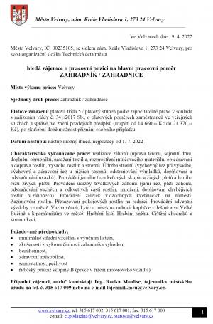 Výběrové řízení - zahradník