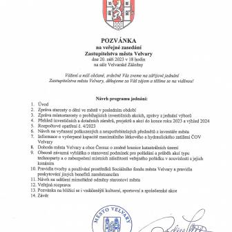 Pozvánka na veřejné zasedání Zastupitelstva města Velvary 20.9.2023 1