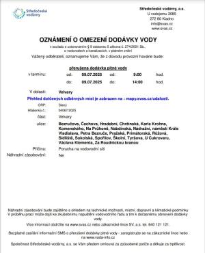 omezení dodávky vody