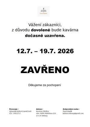 kavárna zavřeno